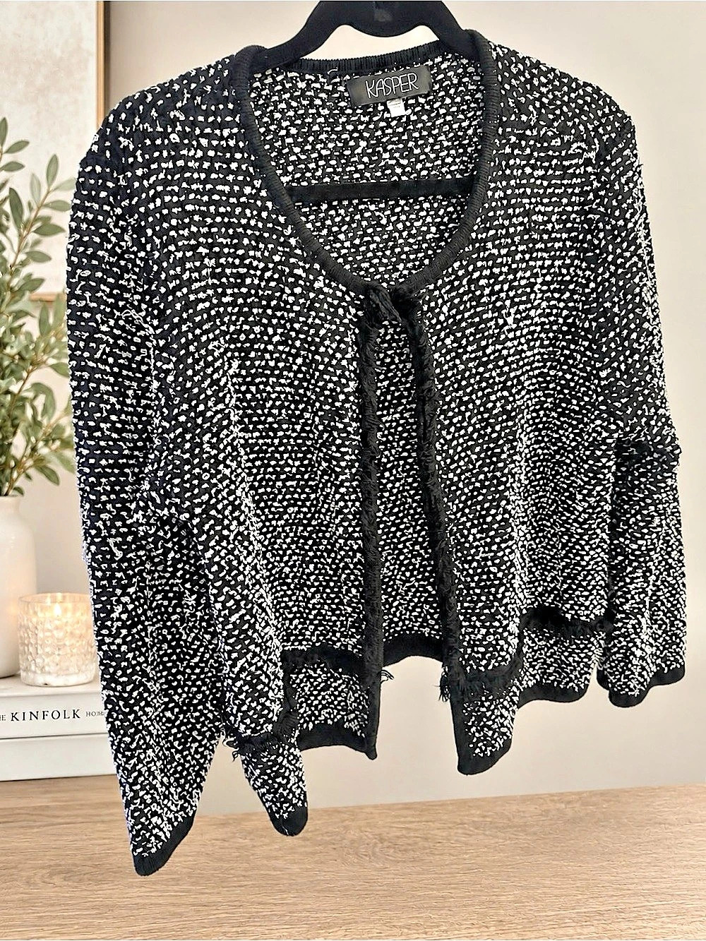 Kasper Black & White Tweed Cardigan Size Small